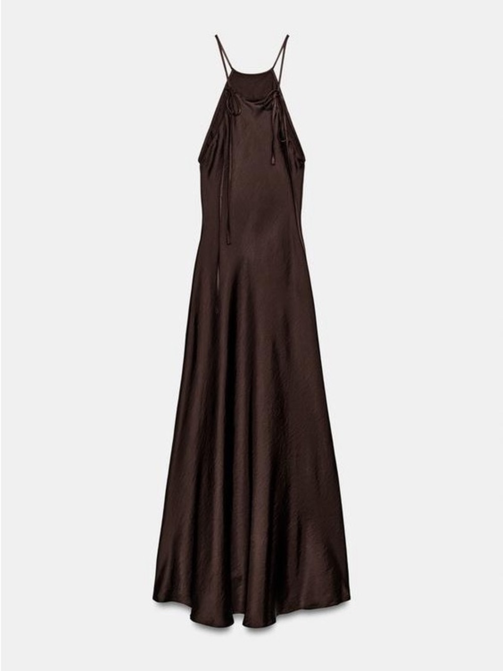 Zara Chocolate Brown Satin Maxi Slip Dress